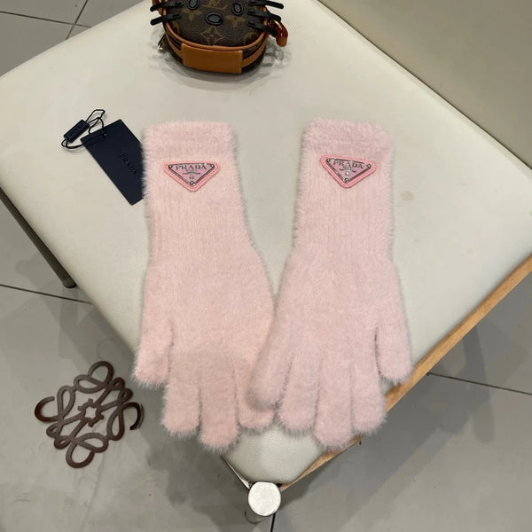 Prad 26S Triangle Logo Full-Finger Gloves Ribbed Knit 505709