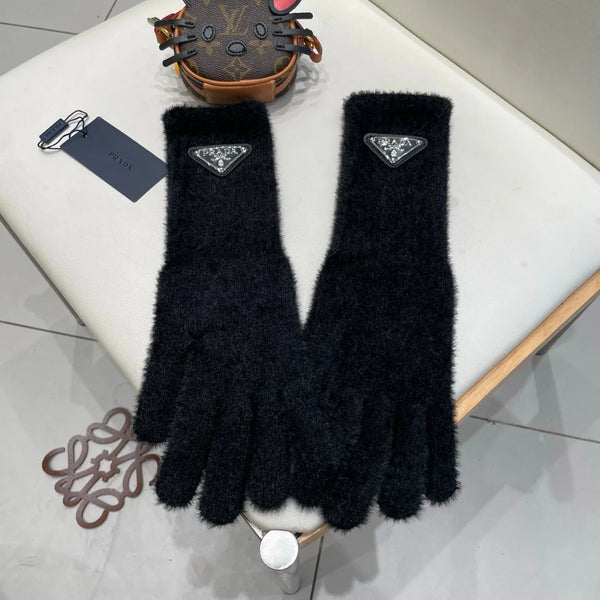 Prad 26S Triangle Logo Full-Finger Gloves Ribbed Knit 505709