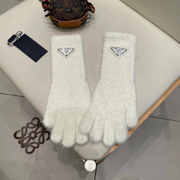 Prad 26S Triangle Logo Full-Finger Gloves Ribbed Knit 505709