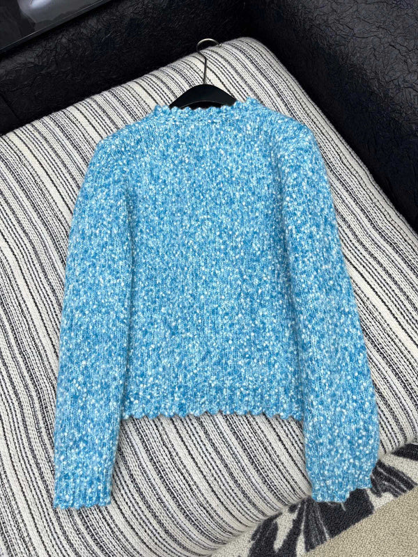 Veste CC 2025 avec Gros Bouton en Strass Laine Bleue 325884