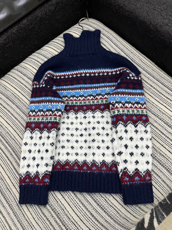 Pull CC 2025 Bleu Marine mélangé Blanc Laine 325883