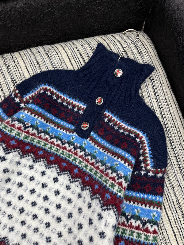 Pull CC 2025 Bleu Marine mélangé Blanc Laine 325883