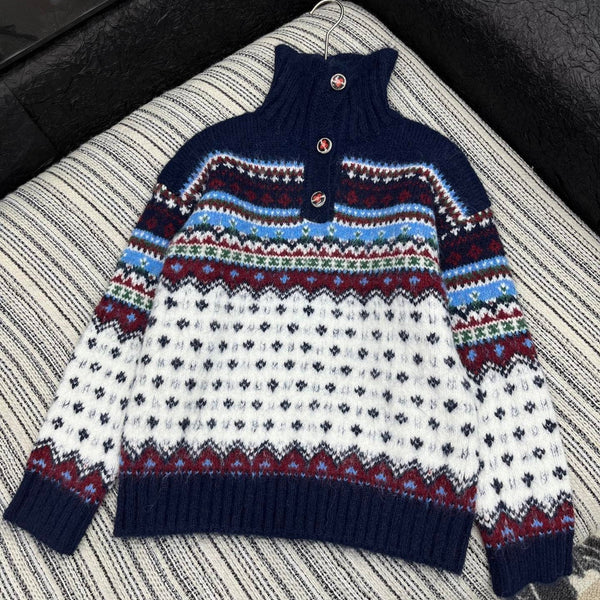 Pull CC 2025 Bleu Marine mélangé Blanc Laine 325883