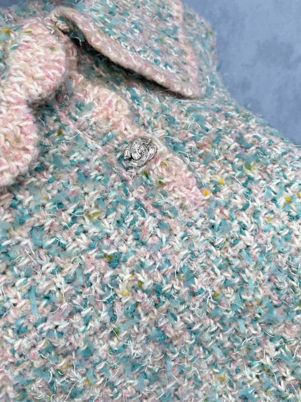 CC 2025 Pull Col Pétale Bleu Rose Laine 325851