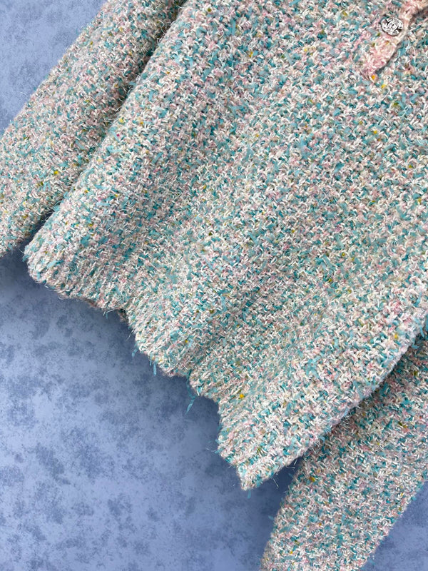 CC 2025 Pull Col Pétale Bleu Rose Laine 325851