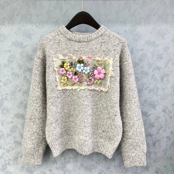 CC 2025 Pull en maille fleuri gris mélangé Laine 325844