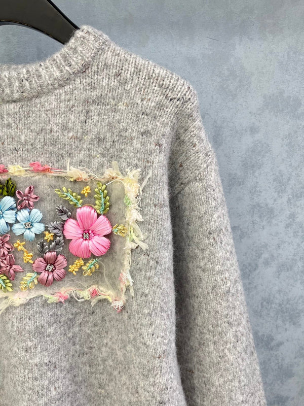CC 2025 Pull en maille fleuri gris mélangé Laine 325844