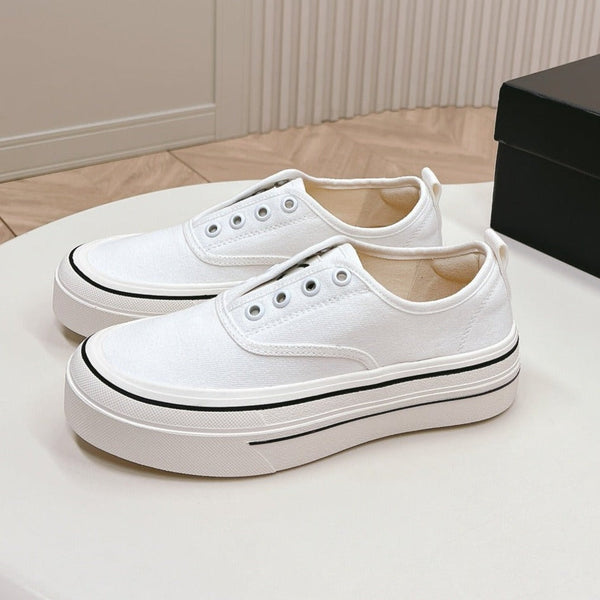 Double C Platform Biscuit Shoes Fabric White