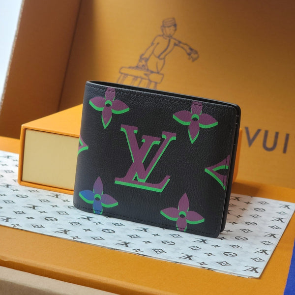 Portafoglio multiplo LV M82297 in pelle di mucca con monogramma Borealis nero