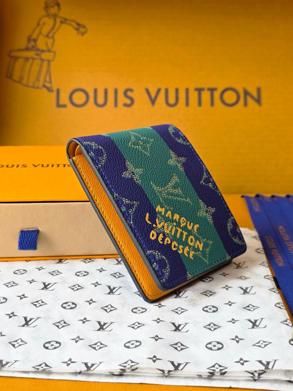 LV M25795 Portafoglio multiplo in pelle di vacchetta blu scuro verde acqua