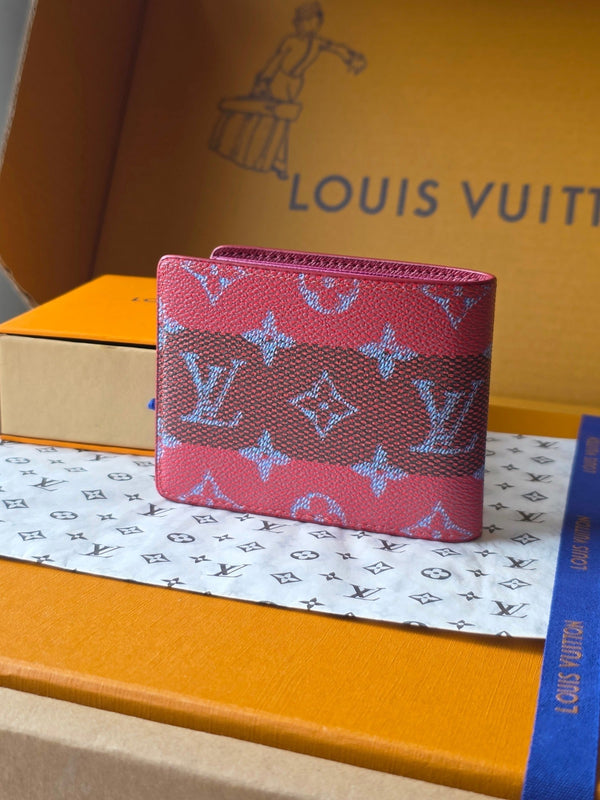LV M25795 Portafoglio multiplo in pelle di vacchetta rossa e nera
