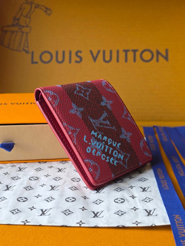 LV M25795 Portafoglio multiplo in pelle di vacchetta rossa e nera