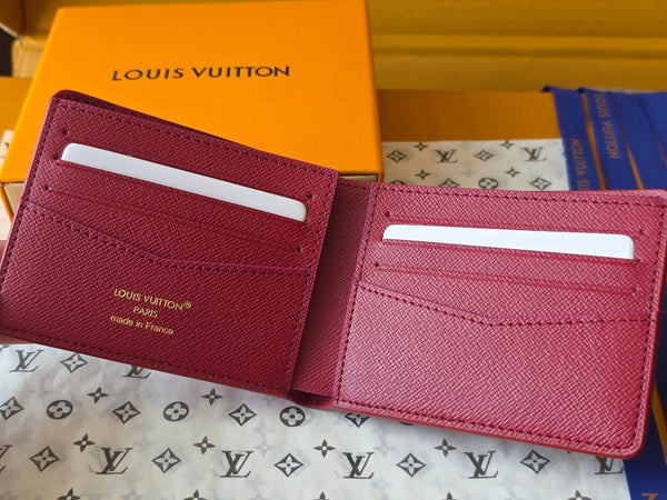 LV M25795 Portafoglio multiplo in pelle di vacchetta rossa e nera