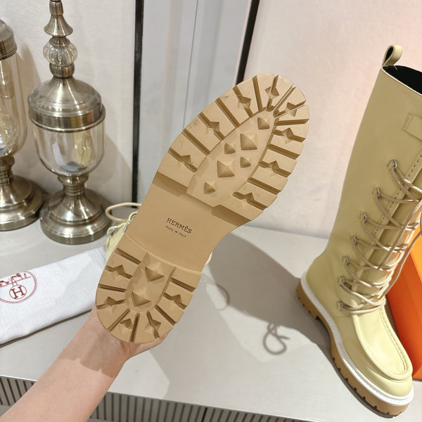 HM Lace Up Boots 25mm Belt Buckle Yellow-beige Leather 466587