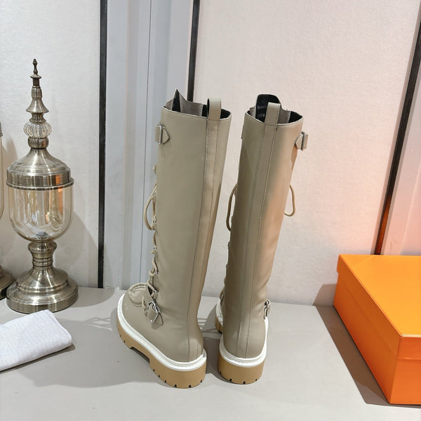 HM Lace Up Boots 25mm Belt Buckle Pale Khaki Leather 466588