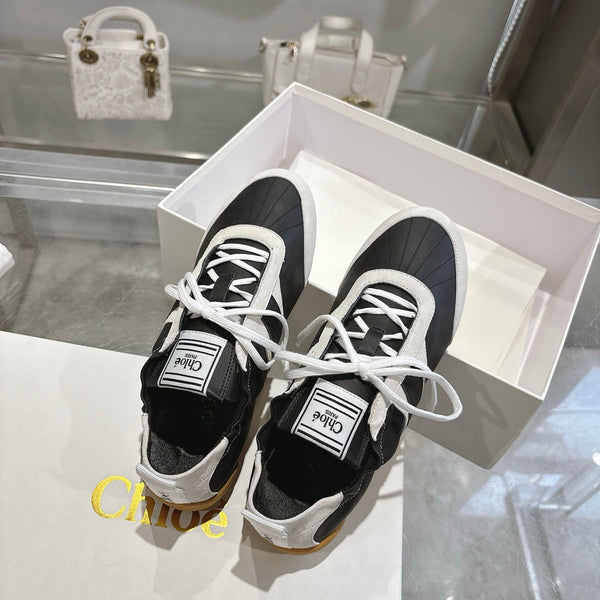 Chloe ballet flat casual shoes black white cowhide 518814