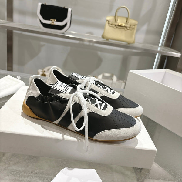 Chloe ballet flat casual shoes black white cowhide 518814