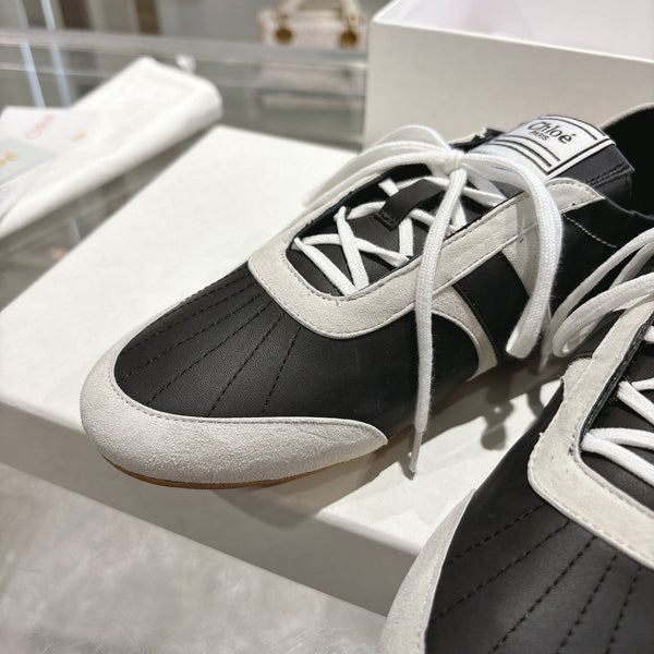 Chloe ballet flat casual shoes black white cowhide 518814