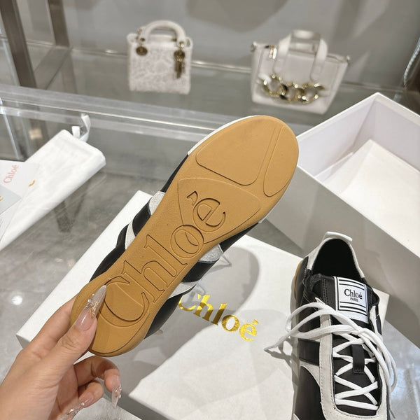 Chloe ballet flat casual shoes black white cowhide 518814