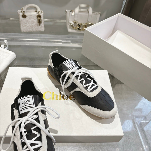 Chloe ballet flat casual shoes black white cowhide 518814