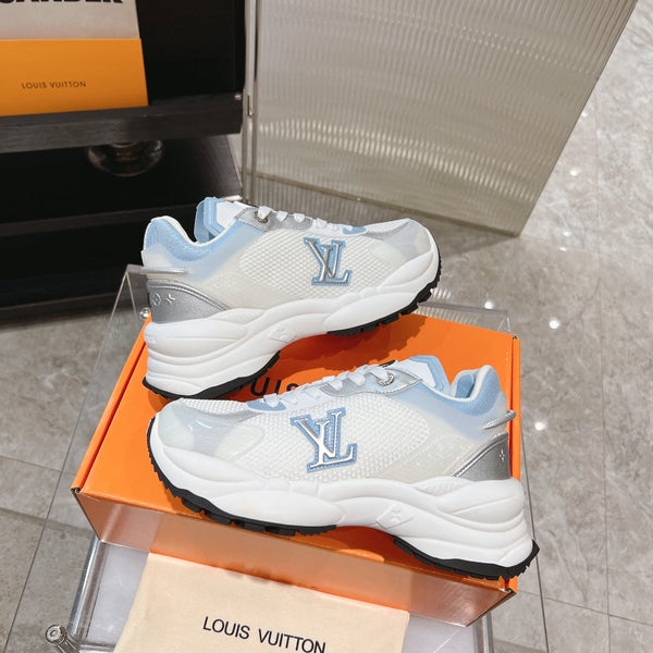 LV Run 55 Sneaker 50mm White Light Blue Polyester Mesh Fabric