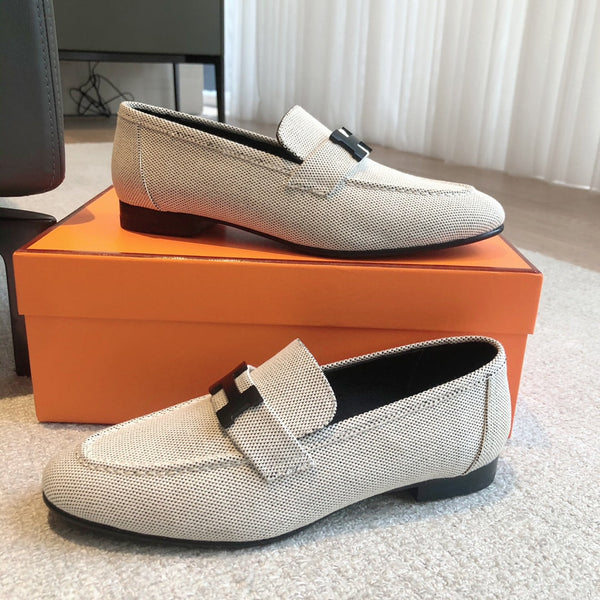 Mocassino Paris in tela grigia con fibbia nera con firma 509369