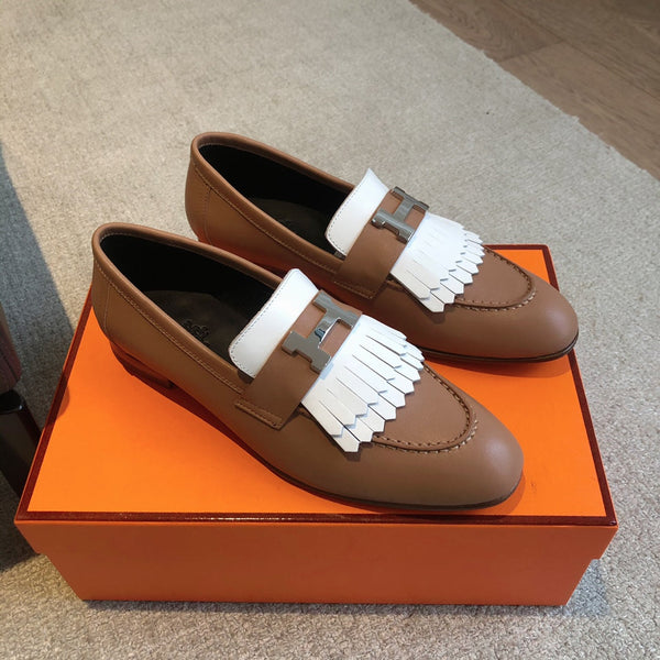 Royal Loafer Gold Mix White Calfskin With Fringe Detail And Silver Signature Buckle 509414