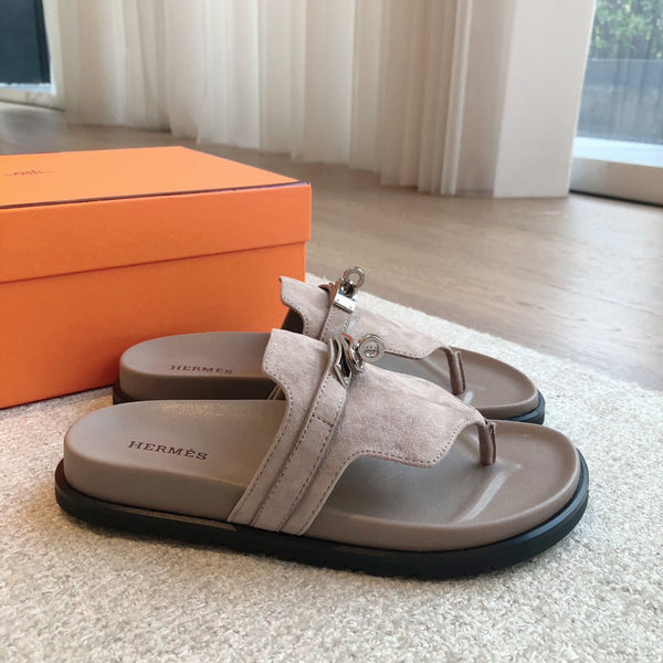 Empire Sandal Taupe Lambskin Suede Goatskin