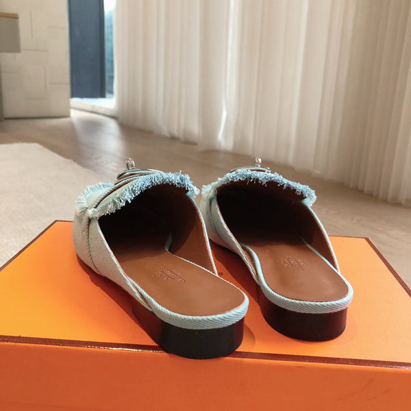 HM OZ Mule Denim Blu Pelle di Vacchetta 756854