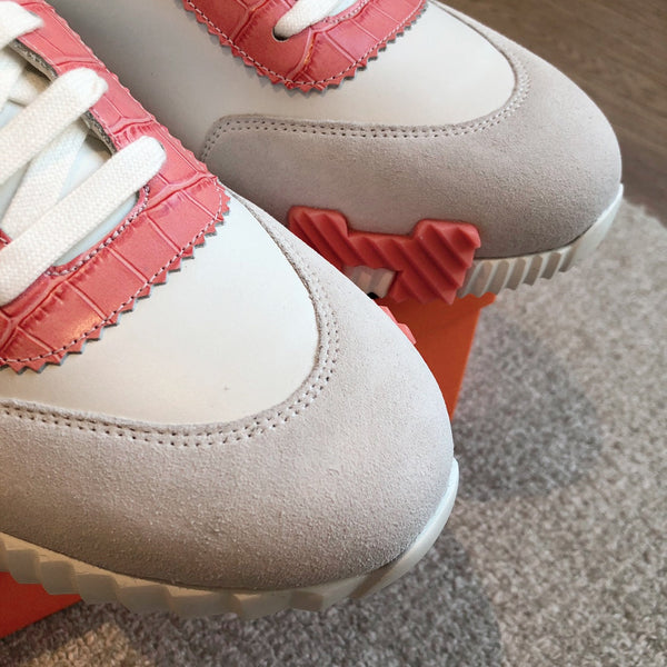 HM Bouncing Sneakers White Pink Suede Embossed Sheepskin 705791