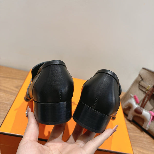 HM Impact Loafers Black Cowhide Sliver Hardware 526182