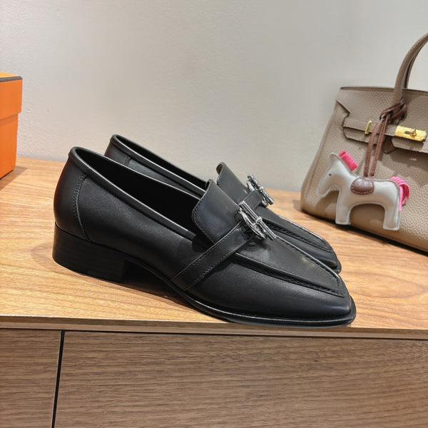 HM Impact Loafers Black Cowhide Sliver Hardware 526182