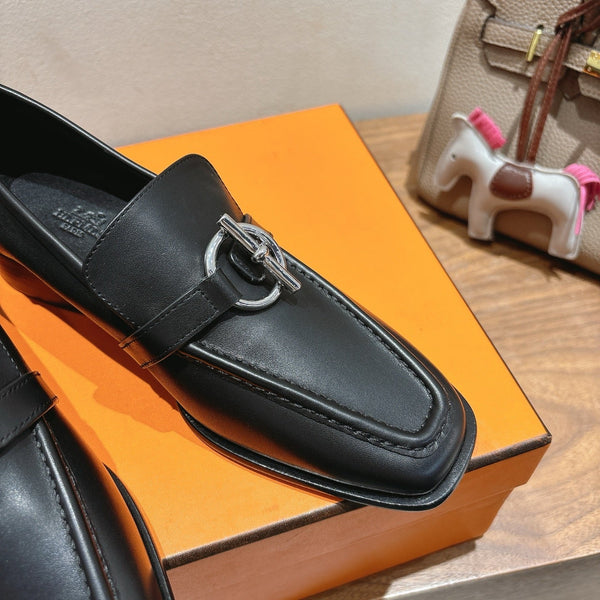 HM Impact Loafers Black Cowhide Sliver Hardware 526182