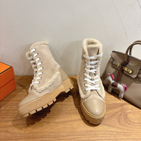 HM 26S Fresh Botines 4cm Beige Suede Shearling 110593