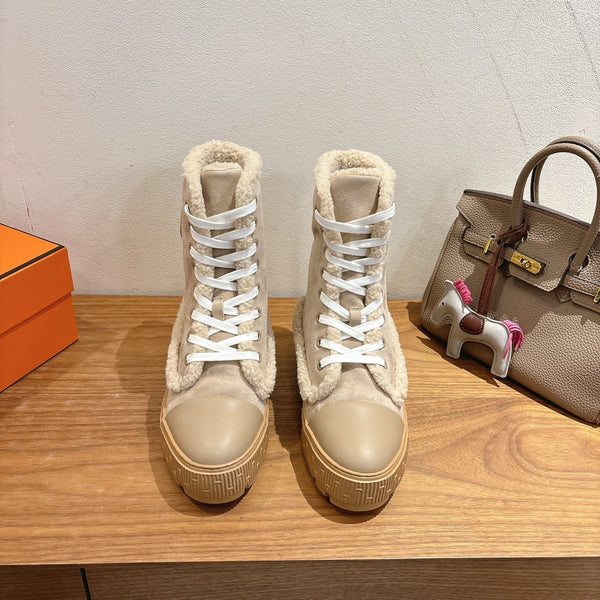 HM 26S Fresh Botines 4cm Beige Suede Shearling 110593