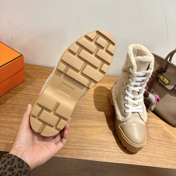 HM 26S Fresh Botines 4cm Beige Suede Shearling 110593