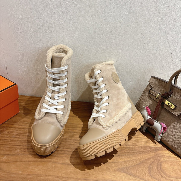 HM 26S Fresh Botines 4cm Beige Suede Shearling 110593