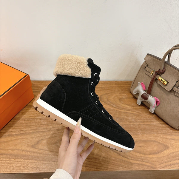 HM 26S Lieva Sneakers 3cm Black Suede Shearling 110595