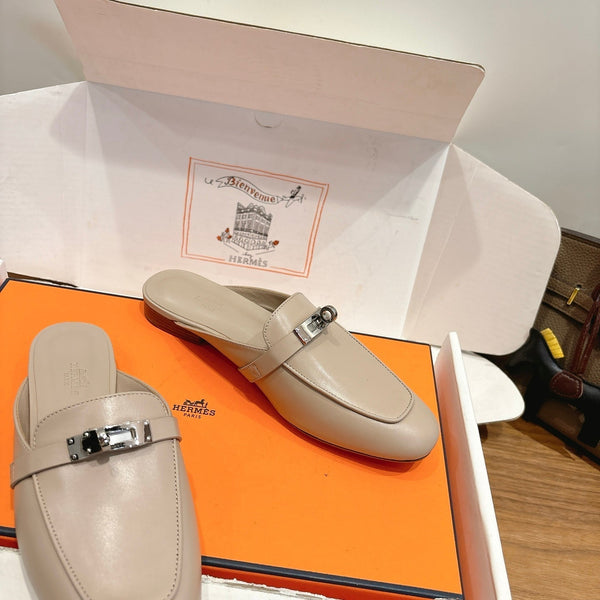 HM 26s Kelly Mule In Beige Calfskin Silver Hardware