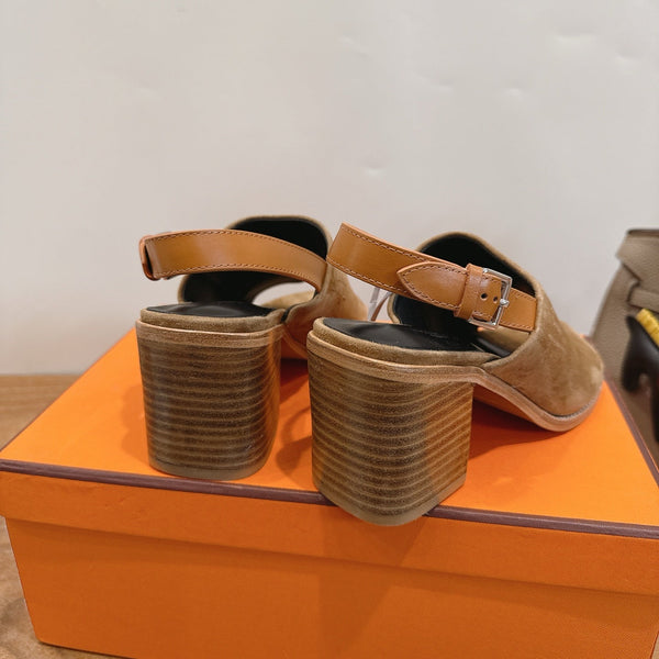 HM 26s Elda 60 Sandal Olive Brown Suede Silver Hardware