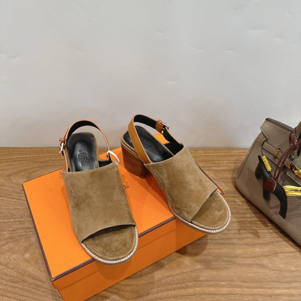 HM 26s Elda 60 Sandal Olive Brown Suede Silver Hardware