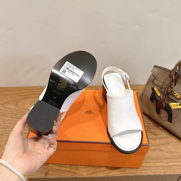 HM 26S Elda 60 Sandal White Calfskin Silver Hardware