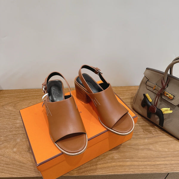 HM 26S Elda 60 Sandal Brown Calfskin Silver Hardware