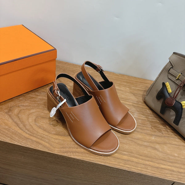 HM 26S Elda 60 Sandal Brown Calfskin Silver Hardware