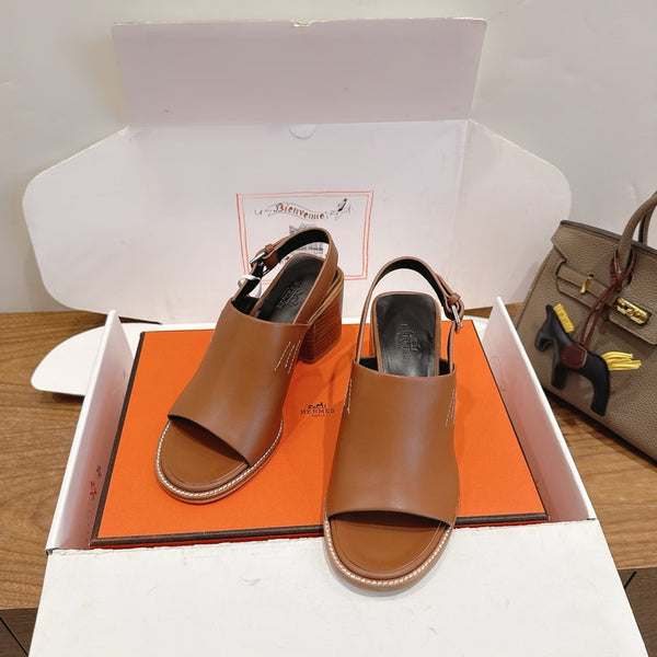 HM 26S Elda 60 Sandal Brown Calfskin Silver Hardware