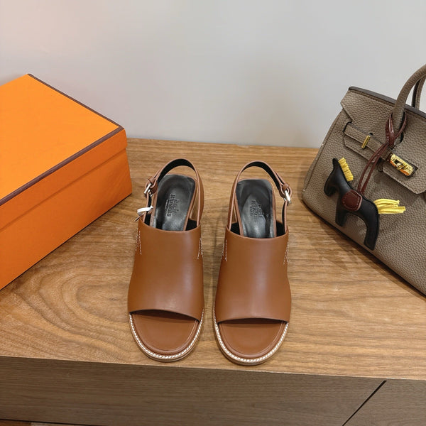 HM 26S Elda 60 Sandal Brown Calfskin Silver Hardware