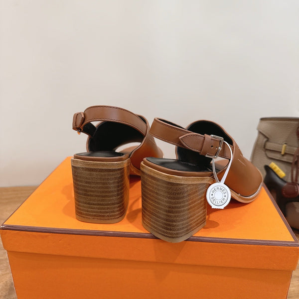 HM 26S Elda 60 Sandal Brown Calfskin Silver Hardware