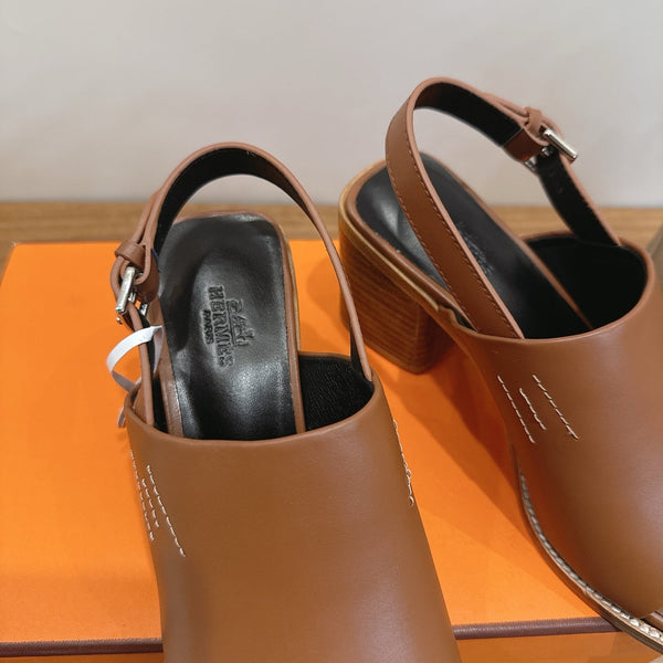 HM 26S Elda 60 Sandal Brown Calfskin Silver Hardware