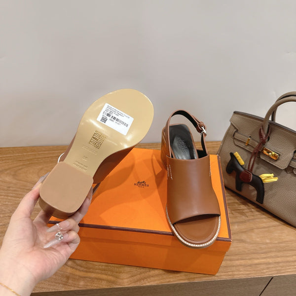 HM 26S Elda 60 Sandal Brown Calfskin Silver Hardware