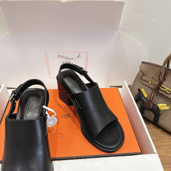 HM 26S Elda 60 Sandal Black Calfskin Silver Hardware